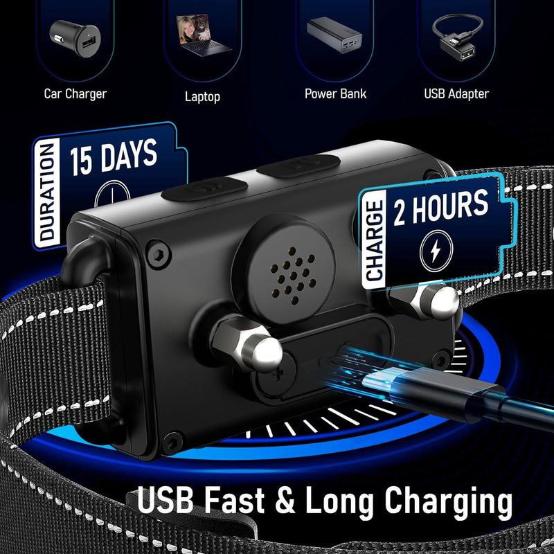 Dog Bark Collar - Long-Lasting Type C Rechargeable Smart Collar with 8 Sensitivity Levels | Safe Beep, Vibration & Shock Modes | Effective Anti-Bark Solution for Small, Medium & Large Dogs (8-150 lbs) - PawsPlanet Australia