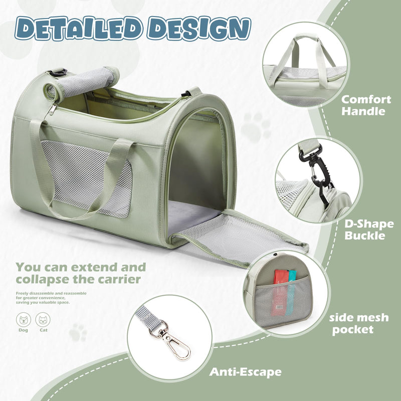 Large Cat Carriers Dog Carrier Pet for Small/Medium Cats Dogs Puppies,Soft-Sided Cat Bag Airline Approved,Carry Up to 20 Lbs,Green A-Medium-Green