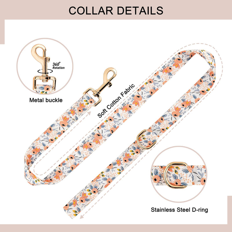 Dog Collar and Leash Set with AirTag Holder,Adjustable Dog Collars with Quick Release Metal Buckle,Flowers Patterns with Soft Padded for Small Medium Large Dogs Orange flower Set-M - PawsPlanet Australia