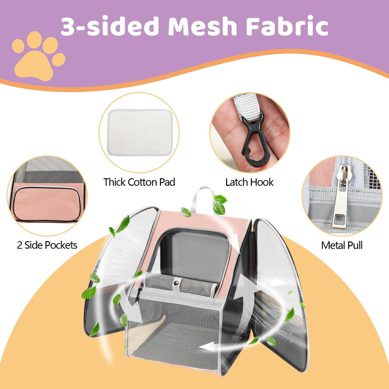 Cat Backpack Carrier Large Pet Backpack for Small Dog Medium Cat Puppy Kitten Bunny up to 15lbs, Ventilated Mesh Dog Collapsible Travel Backpack for Hiking Walking Outdoor pink - PawsPlanet Australia