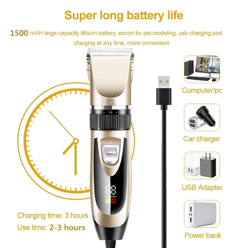 Professional Cordless Dog Clippers for Thick Coats – Low Noise Rechargeable Pet Grooming Clipper with Ceramic Blades, LED Display, Fast Charging for Dogs, Cats, All Pets (Grooming Kit) - PawsPlanet Australia