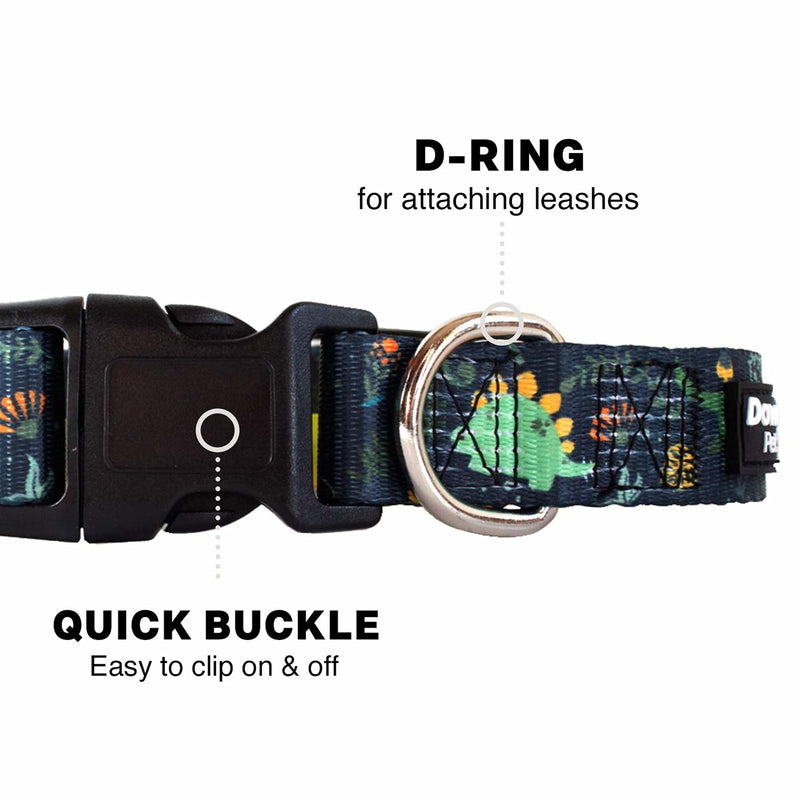 Downtown Pet Supply - Best & Fancy Adjustable Dog Collar with Quick Buckle & D-Ring - Hand Wash Safe - Dino - M - Medium Medium: 10"-17"
