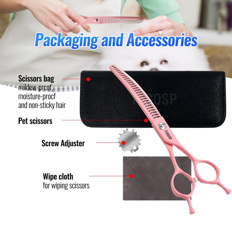 Curved Chunkers Dog Grooming Scissors 7.5" Macarone Series Professional Pet Grooming Shears for Large Dogs Pets Japan 440C Stainless Steel Sharp & Durable(Pink, 30Teeth Curved Thinners) 7.5 in Curved Chunkers Macaron Pink - PawsPlanet Australia