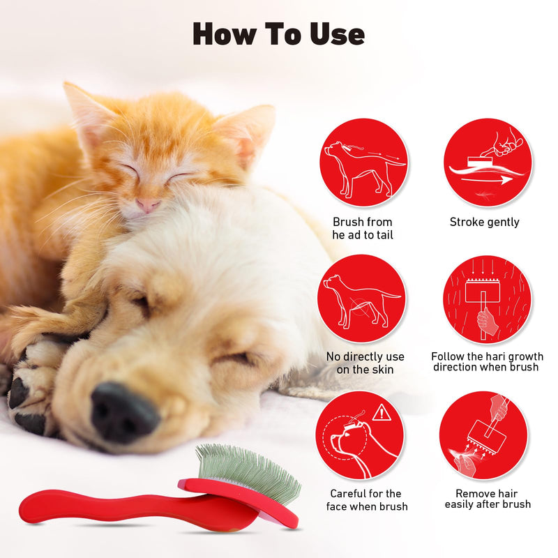 Dog Slicker Brush for Shedding and Grooming Medium or Long Haired Cats, Extra Long & Soft Pin Slicker Brush for Removes Loose Hair, Tangles, Knots, Undercoat, Free Pet Comb, Large Red - PawsPlanet Australia