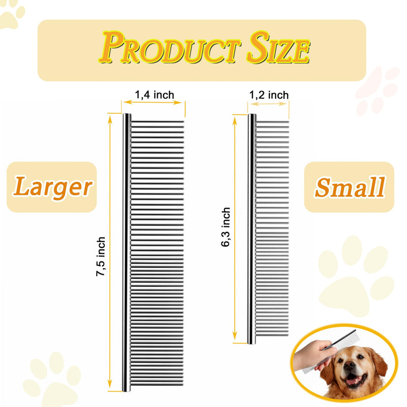Dog Comb and Cat Combs Stainless Steel Teeth, Grooming Tool for Long & Short Hair, Dematting Comb for Dogs, Removes Tangles & Knots (Small and Large Silver) Small and Large Silver