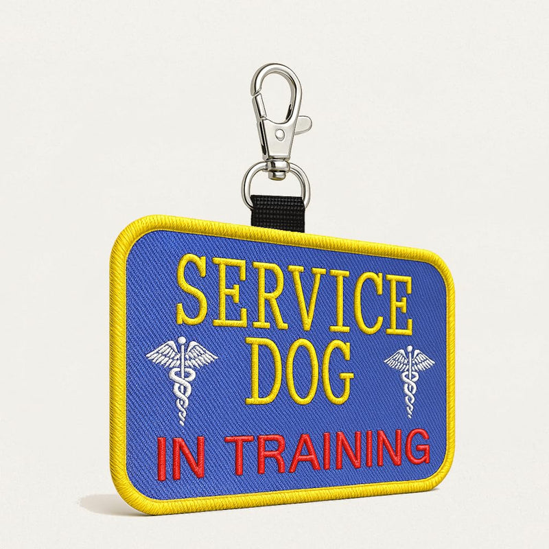 Service Dog in Training Clip-On ID Patch Tag - Includes 5 Federal Law Handout Cards - Clips to Vest, Harness, Collar, Leash, or Carrier - PawsPlanet Australia