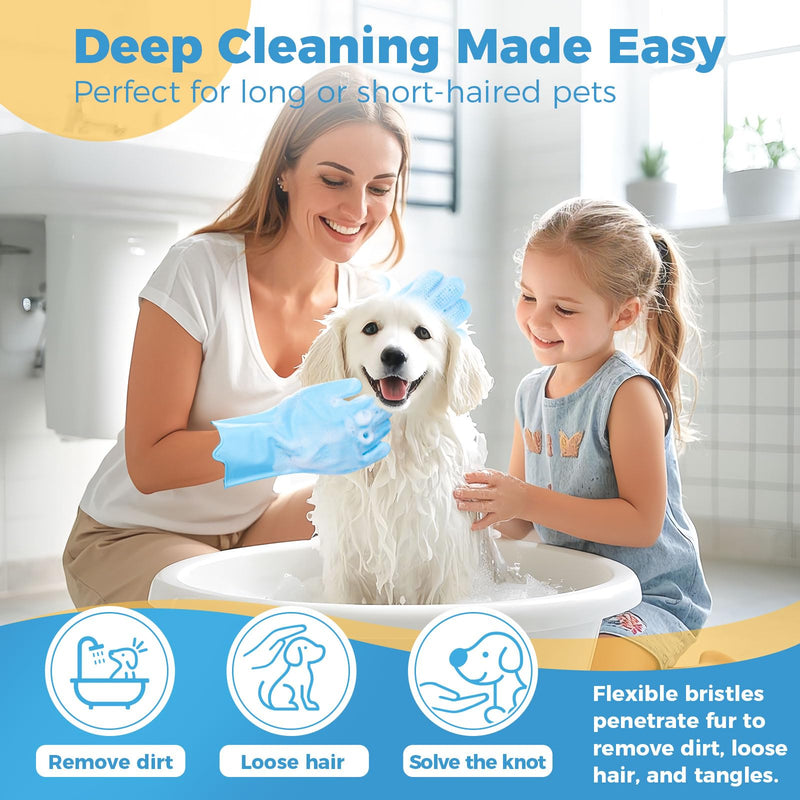 Pet Grooming Gloves, Dog Washing Gloves with Silicone Teeth, Dog Bathing Shampoo Brush, Heat Resistant Five-Finger Design for Bathing, Massaging, Hair Removal, Suitable for Dogs and Cats - PawsPlanet Australia