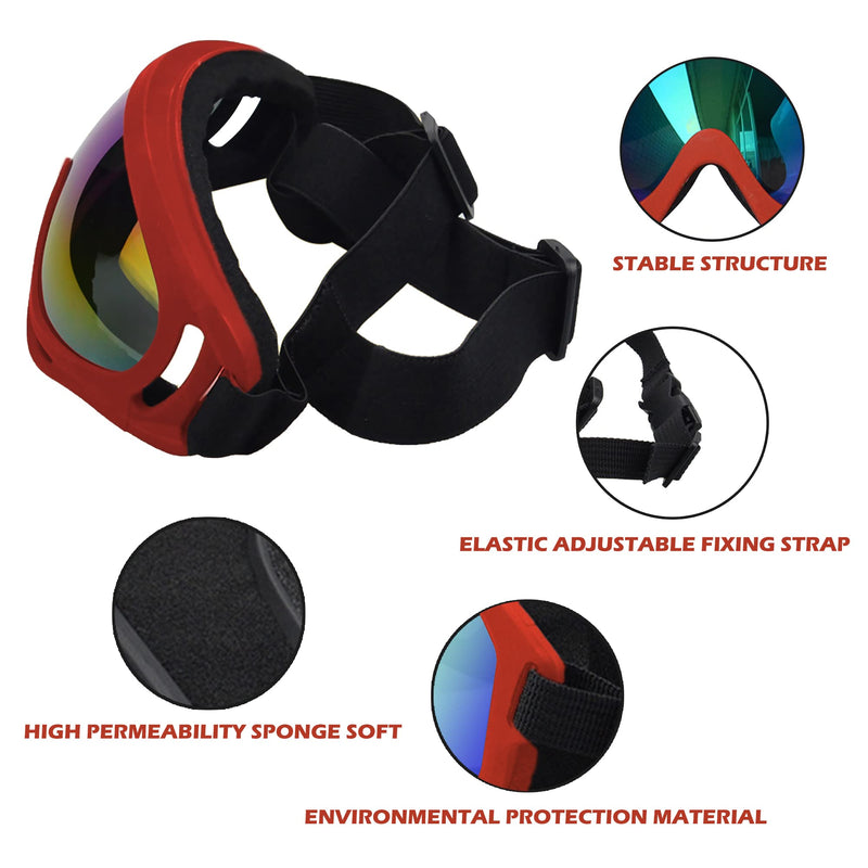Winproof Adjustable Strap Dog Sunglasses, UV Protection, Soft Goggles (Red Frame) Large Red Frame&Colorful Lens - PawsPlanet Australia