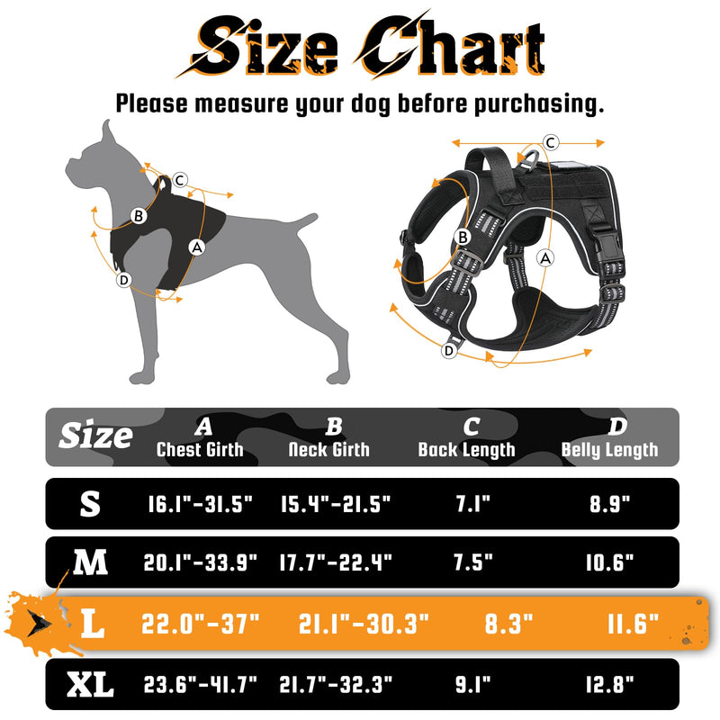 rabbitgoo Dog Harness for Large Dogs No Pull, Tactical Service Dog Vest with Molle and Control Handle, Adjustable and Reflective Military Pet Harness for Easy Walking and Training, Black, L - PawsPlanet Australia
