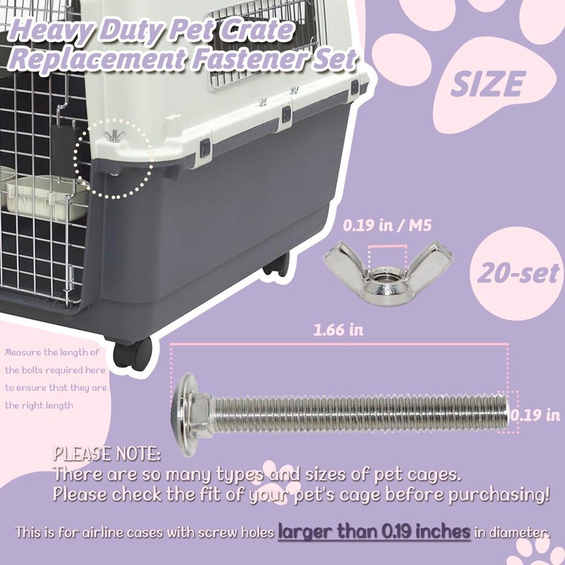 20 Sets Pet Carrier Replacement Fasteners Set - Heavy Duty Stainless Steel Bolts and Nuts for Kennel and Carrier - Dog and Cat Carrier Replacement Parts, M5×40-W - PawsPlanet Australia