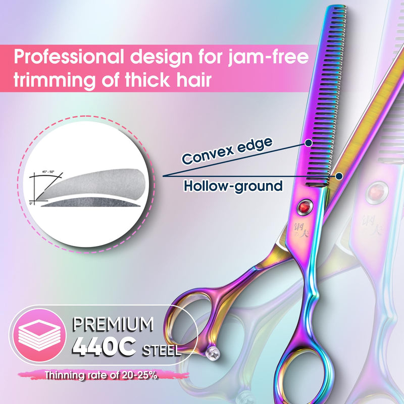 7" Dog Thinning Shears for Grooming, Multicolour Texturizing Scissors for Medium and Big Pets Japanese Stainless Steel 440C Sharp and Sturdy Grooming Shears for Novice and Professional Groomers Thinning scissors - PawsPlanet Australia