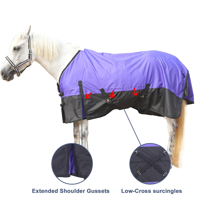 600 Denier Rip-Stop Horse Rain Sheet Lightweight Waterproof and Breathable Turnout Horse Blanket (No Fill) Violet/Black 72 72" - PawsPlanet Australia
