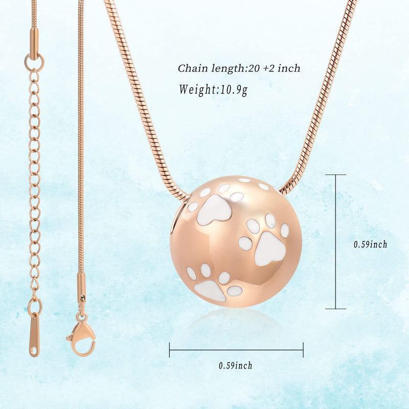 Paw Print Urn Cremation Necklace for Ashes Dog Cat Pet Paw Print Animal Keepsake Memorial Charm Pendant Necklace for Men Women Rose gold - PawsPlanet Australia