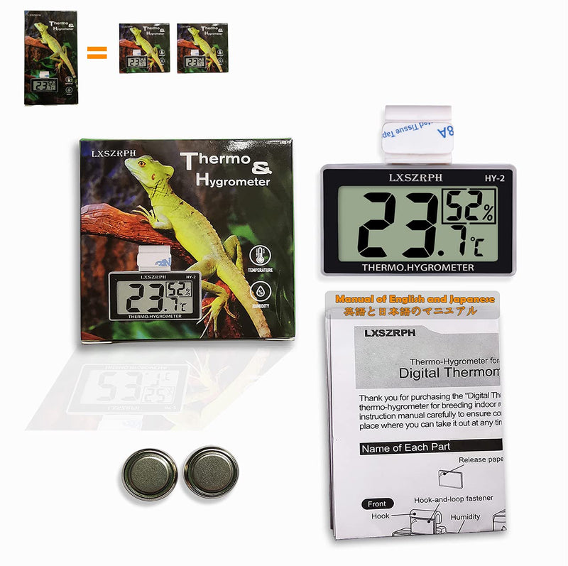 Reptile Thermometer Hygrometer HD LCD Reptile Tank Digital Thermometer with Hook Temperature Humidity Meter Gauge for Reptile Tanks, Terrariums, Vivarium (2packs) 2packs