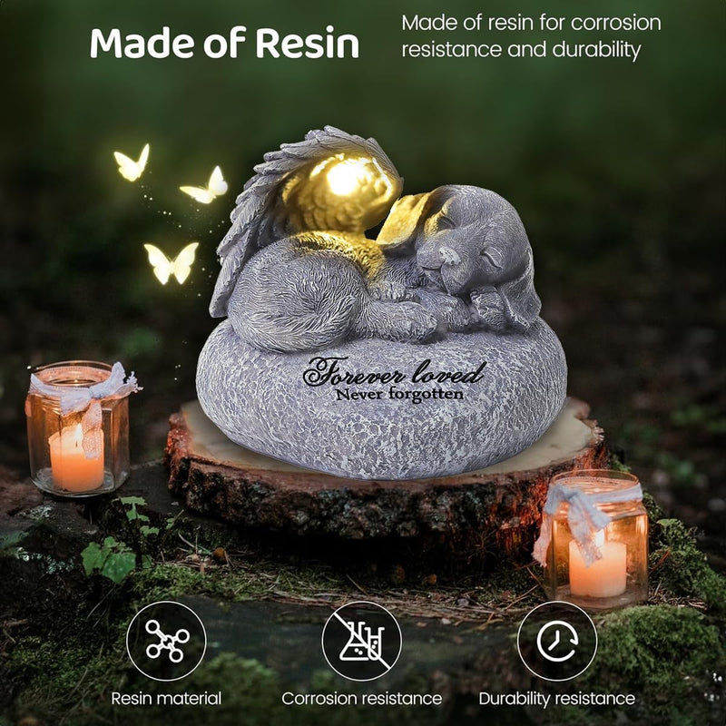 Pet Memorial Gifts for Dogs,Hand-Sculpted Resin Pet Loss Sympathy Gift with LED Light, Pet Angel Sleeping Dog Memorial Stone Statue Pet Headstone Grave Markes for Loss Dog Sympathy Gift - PawsPlanet Australia