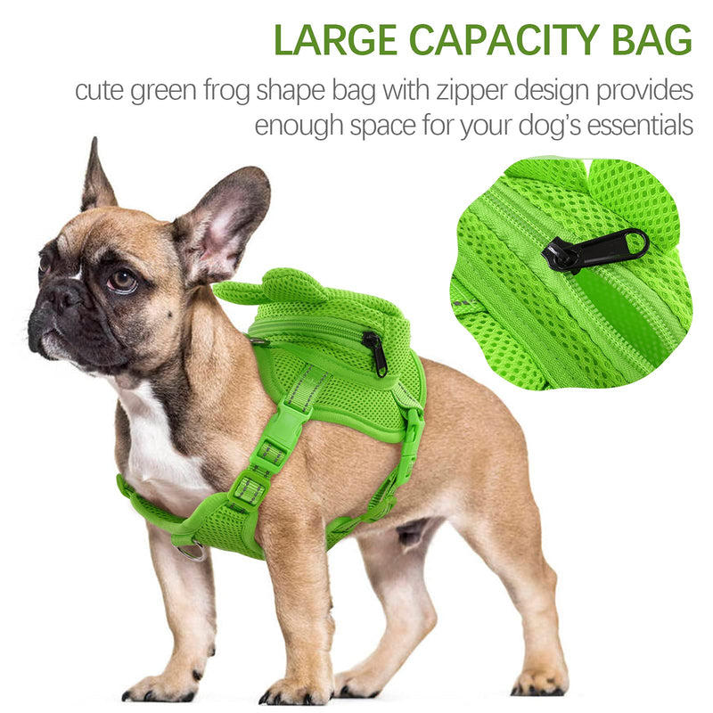 IDOMIK Dog Backpack Harness, No-Pull Dog Backpack with D-Ring for Small Medium Dogs, Cute Self Carrier Backpack for Dogs to Wear, Adjustable Dog Harness Backpack for Traveling Camping Hiking, Frog, L Large Green Frog - PawsPlanet Australia