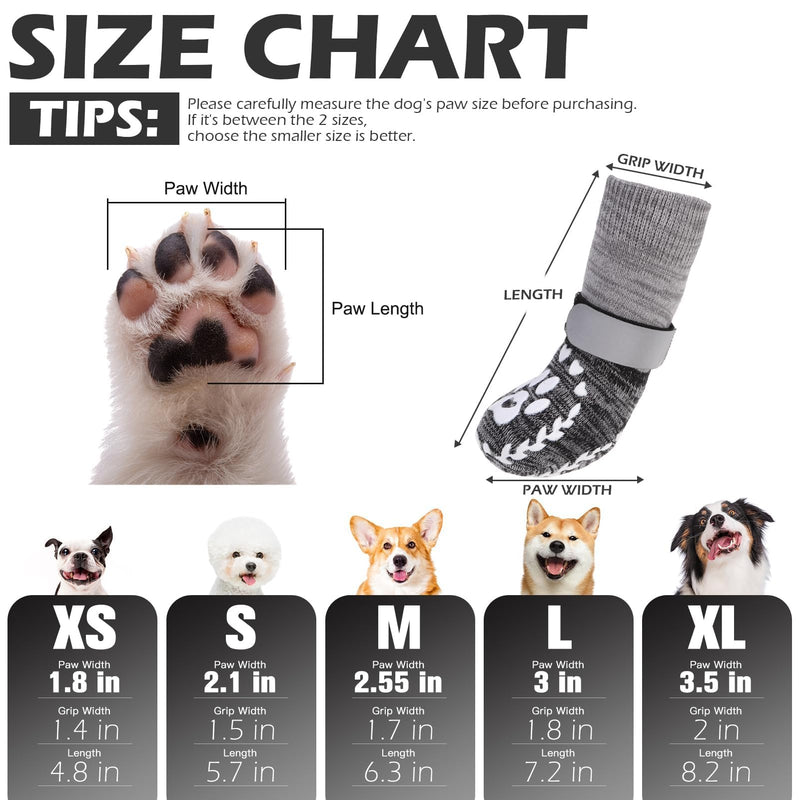 EXPAWLORER Dog Socks to prevent Licking and Slipping, Winter Dog Shoes for Cold Weather Snow, Paw Protectors for Hardwood Floors Anti-Slip, Dog Booties for Small Medium Large Senior Dogs, Black Grey M Medium(Paw Width:2.55in?