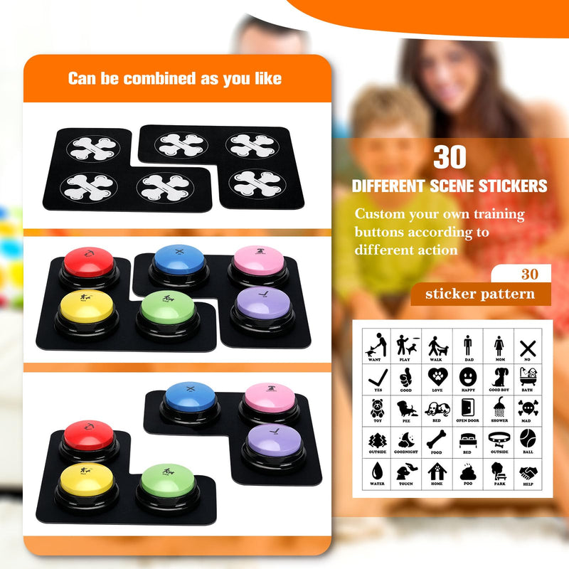 Dog Buttons for Communication, 6 Pcs Dog Talking Button Set, 30s Voice Recording Speaking Button Pet Speech Training Buzzers with 30 Scene Stickers and Waterproof Anti-Slip Mat for Animal Training 2 Mats-6 Pack - PawsPlanet Australia