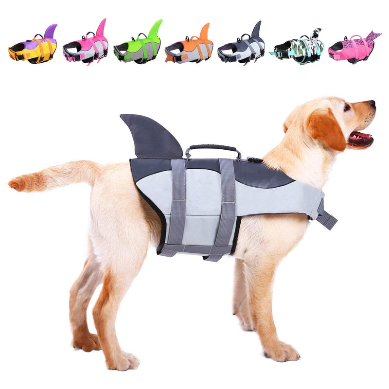 ASENKU Dog Life Jacket Pet Life Safety Vest for Swimming Boating, Dog Shark Life Jackets Dog Lifesavers Swimsuits for Pool, Dog Water Floatation Vest for Small Medium Large Dogs, Grey, X-Large Gray