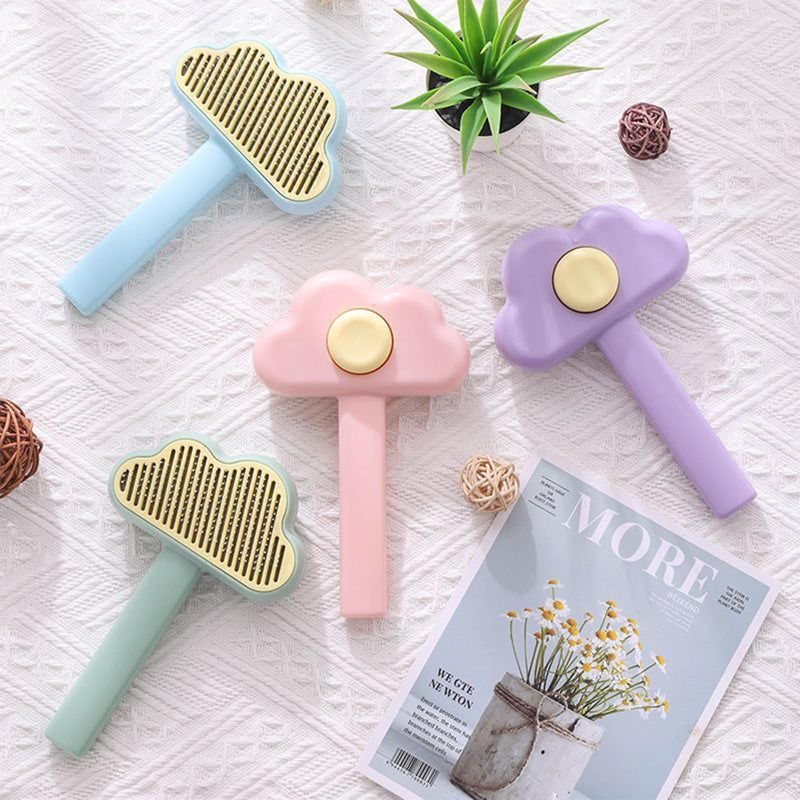 Adorable Cloud-Shaped Universal Pet Grooming Brush for Dogs and Cats - One-Click Hair Removal, Safe Rounded Pin Design - Ideal for Shedding Tool of Long and Short Haired Pets (Purple) Purple