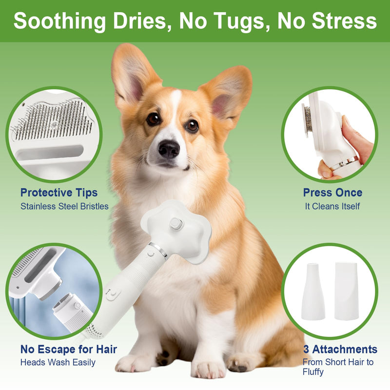 Professional Pet Grooming Dryer Brush – 3-in-1 Dog Blow Dryer with Slicker Brush, Adjustable Temp, Overheat Safe, Salon Quality - PawsPlanet Australia