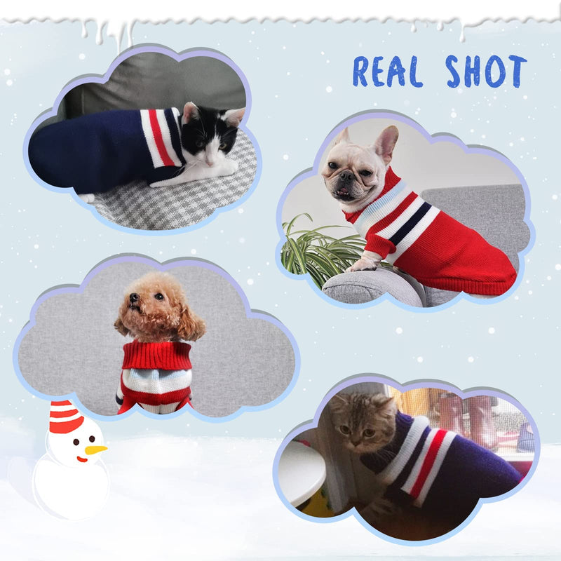 Rypet 2 Packs Striped Cat Sweater - Warm Knitted Sweater Turtleneck Cat Winter Clothes for Kittys and Small Dogs X-Small (Pack of 2)