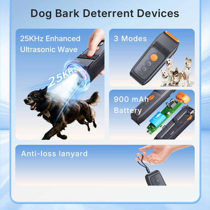 Dog Bark Deterrent Devices with 3 Sonic Heads, 1-Touch Dog Trainer, 32ft Range Rechargeable & Compact & Bark Control with Flashlight, Helps Improve Dog's Behavior (Black) Black