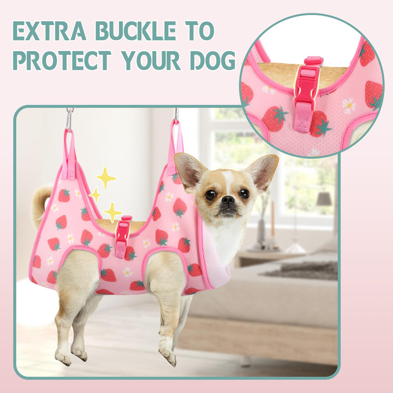 Supet Dog Grooming Hammock, Dog Hanging Harness for Nail Trimming Doorframe, Pet Holder Restraint for Clipping Nails, Pet Hoist Sling for Cutting Nails, Ear & Eye Cleaning, Medicine at Home (S) S（ Legs Spacing：5.2“-12.2" / Max W：14-30LBS） Strawberry - PawsPlanet Australia
