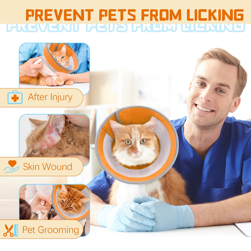 Breathable Air Mesh Cat Cone Collar Soft to Stop Licking, Adjustable, Foldable Lightweight Kitten Cones After Surgery Recovery for Cats & Kittens (Orange, S)