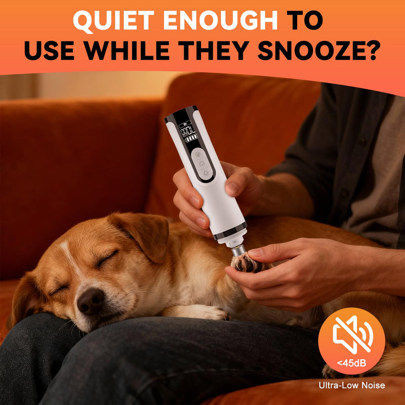 Silent Groom Pro Nail Grinder for Dogs - Quiet Dog Nail Grinder with LED Light, 3-Speed Cordless, 2000mAh Battery & 2 Grinding Heads for Safe Trimming of Small, Medium, Large Dogs and Cats - PawsPlanet Australia