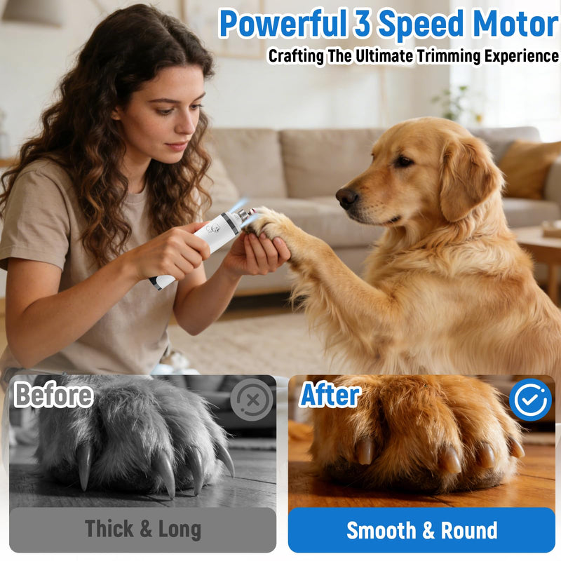 Silent Groom Pro Nail Grinder, 3 Speed Dog Nail Grinders, Silent Dog Nail Grinder with 2 Led Lights, 2000mAh USB Rechargeable, Dog Nail Trimmer with Replacement Grinding Heads for Dogs & Cat