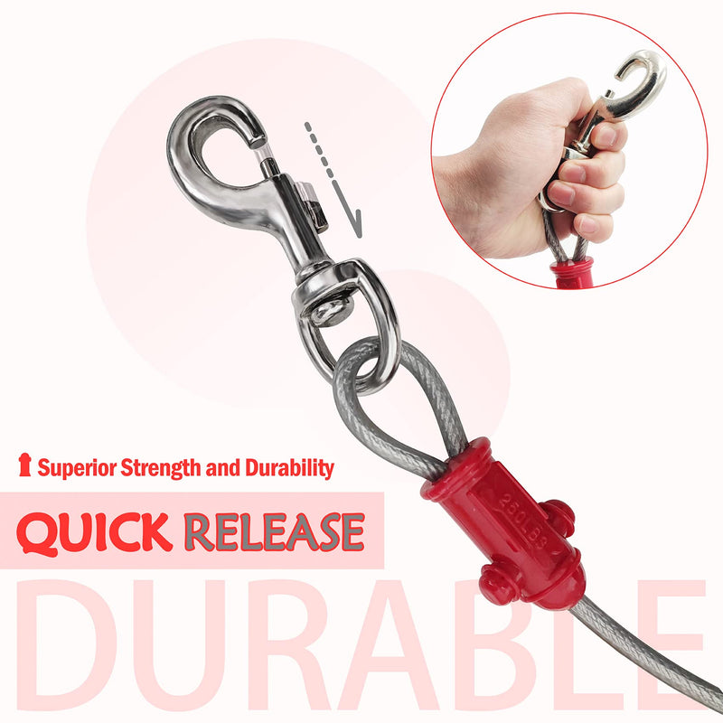 Petest Reflective Tie Out Cable with Crimp Cover for Super Dogs Up to 250 Pounds, 15 Feet 250lbs15ft Red & Cool Grey - PawsPlanet Australia