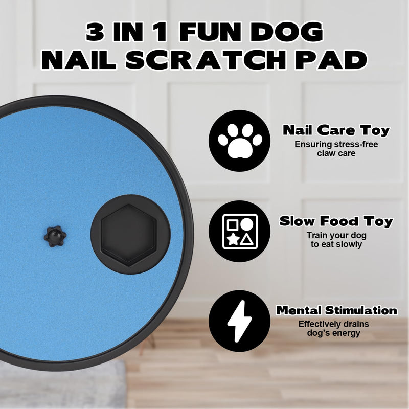 Dog Nail Scratch Board, 3 in 1 Rotatable Round Dog Scratch Board with Food Storage Compartment Box Nail Grinder Claw Care, Stress-Free Dog Scratch Pad (Blue) Blue - PawsPlanet Australia