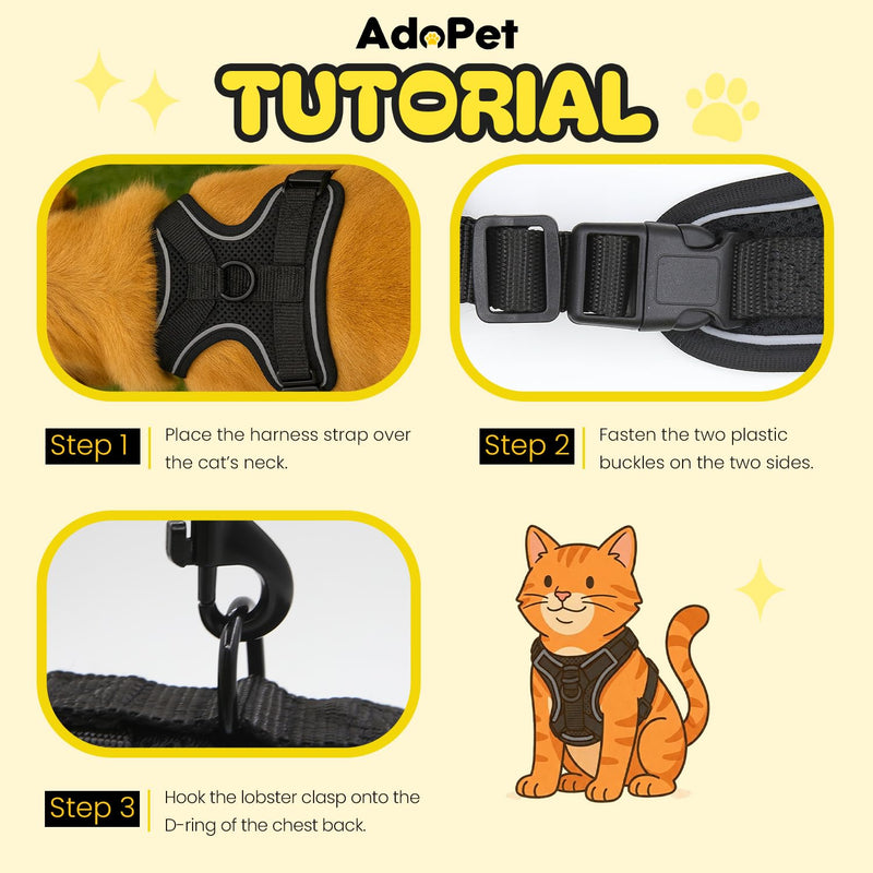 No-Pull Cat Harness and Leash Set for Medium, Small Cats – Adjustable Reflective Soft Padded Pet Vest for Walking & Training (Size Medium) - PawsPlanet Australia