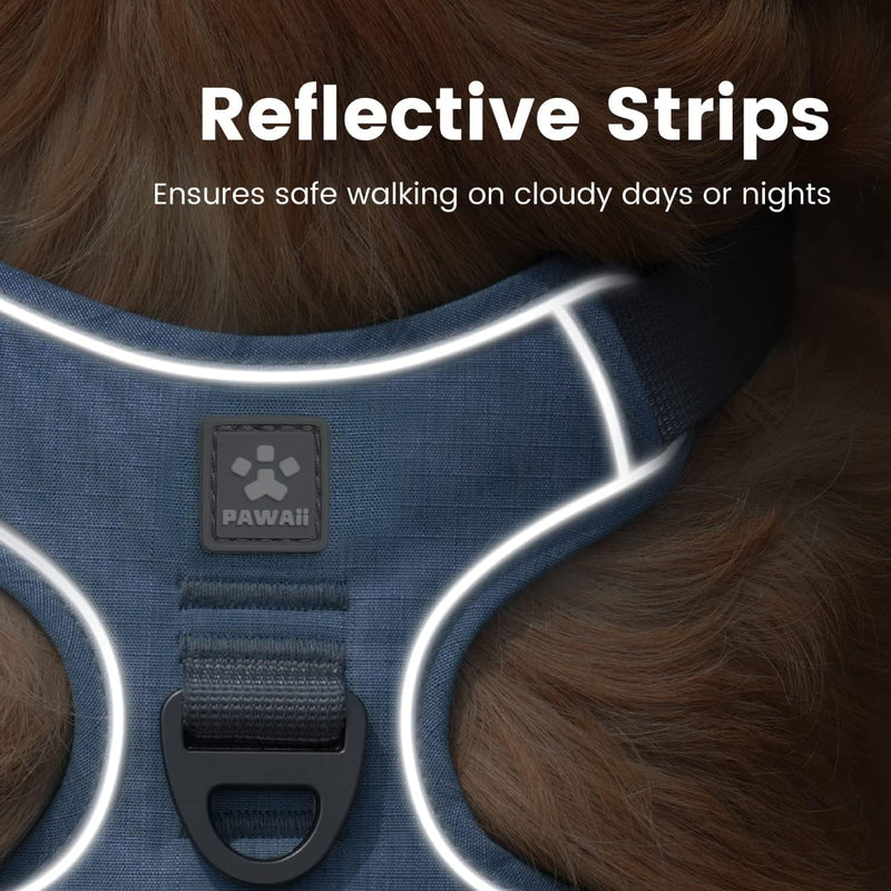 Pawaii No Pull Dog Harness with Pet ID Tag,Reflective Strips No Choke Front O Ring Breathable Mesh Adjustable Soft Padded Pet Vest with Easy Control Handle for Small Dogs XS(Bigger than Normal(Chest: 12"-17")) Denim Blue - PawsPlanet Australia