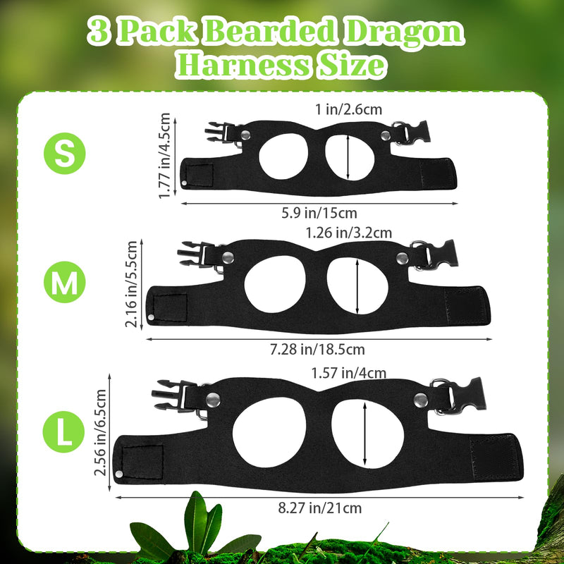 3 Pack Bearded Dragon Harness and Leash Set, Bearded Dragon Leash, Soft Leather Harness with 6.56FT/2M Retractable Leash, Small Animal Easy Walk Harness for Ferret, Rabbit, Hamster, Lizard (Black) Black - PawsPlanet Australia