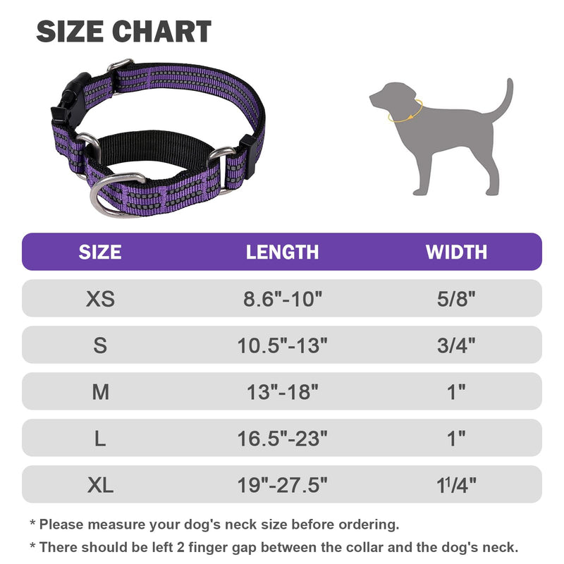 Martingale Dog Collars Reflective Nylon Dog Collar with Quick Release Buckle Adjustable Training No Slip Dog Collar (Medium, Purple) Medium