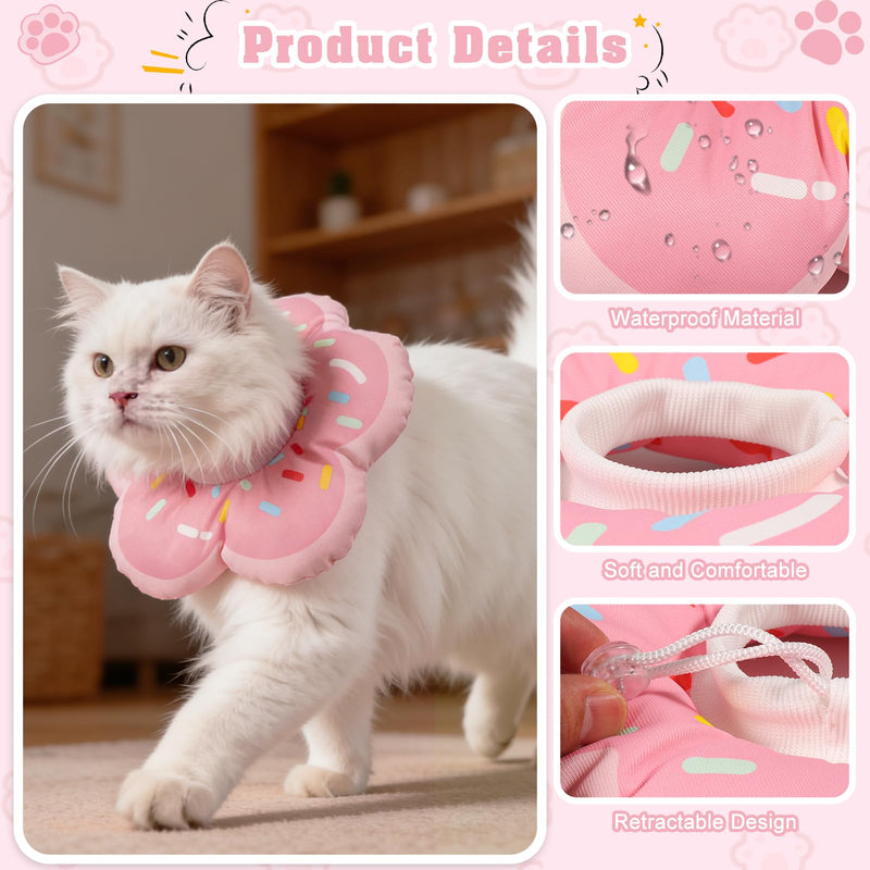 QKURT Cat Cone Collar Soft, Adjustable Waterproof Pet Recovery Collar, Cute Donut Pattern Neck Cat Cones After Surgery, Prevent Licking Biting Protect Wounds for Puppies, Cats, Petal Shape Pink S