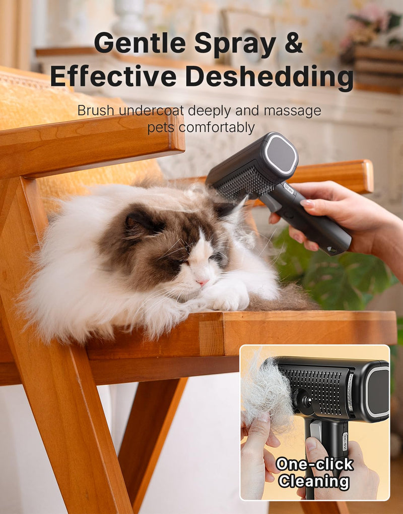 5-in-1 Cat Steam Brush & Gromming Rakes, Cat Comb for Long or Short Haired Indoor Cats, Dog Hair Spritz Comb for Deshedding and Untangling, Pet Brush for Dog Kitten Rabbit Massage