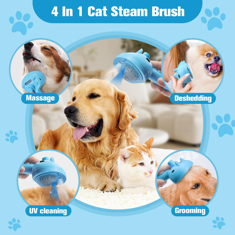 Pet Steam Brush for Dog,Gentle Cat & Dog Brush for Shedding Self-Cleaning Cat Brushes for Indoor Cats Spary Pet Hair Removal Tool for Massage,Grooming Dog Brush for Short&Long Haired Dogs Blue - PawsPlanet Australia