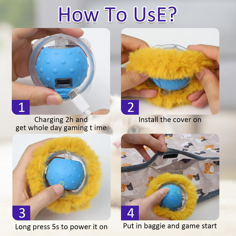 Interactive Cat Toys Ball Fast Rolling in Pouch, Motion Activate Chirping Cat Toy Hide and Seek Mouse Catching Game (Blue) Blue - PawsPlanet Australia