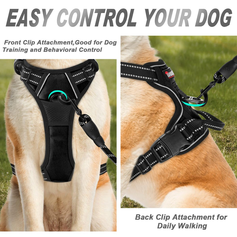 BARKBAY No Pull Dog Harness Front Clip Heavy Duty Reflective Easy Control Handle for Large Dog Walking(Black,L) Large(Chest:27-32") Black