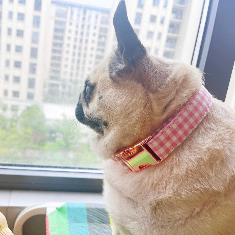 Metal Buckle Dog Collar, Durable Adjustable Dog Collar Soft for Small Medium Large Dogs (Pink Plaid, M(13-18in) Pink Plaid M(13-18in)