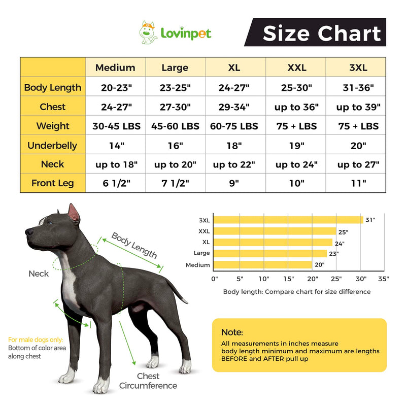 LovinPet Dog Recovery Suit for Large Medium Dogs Bodysuit Onesie for Shedding Skin Disease Pet Pajamas Dog Anti Licking Snugly Suit Dog Bodysuit for Abdominal Wound After Surgery,Yellow/Black,3XL 3XL Black collar/Yellow - PawsPlanet Australia
