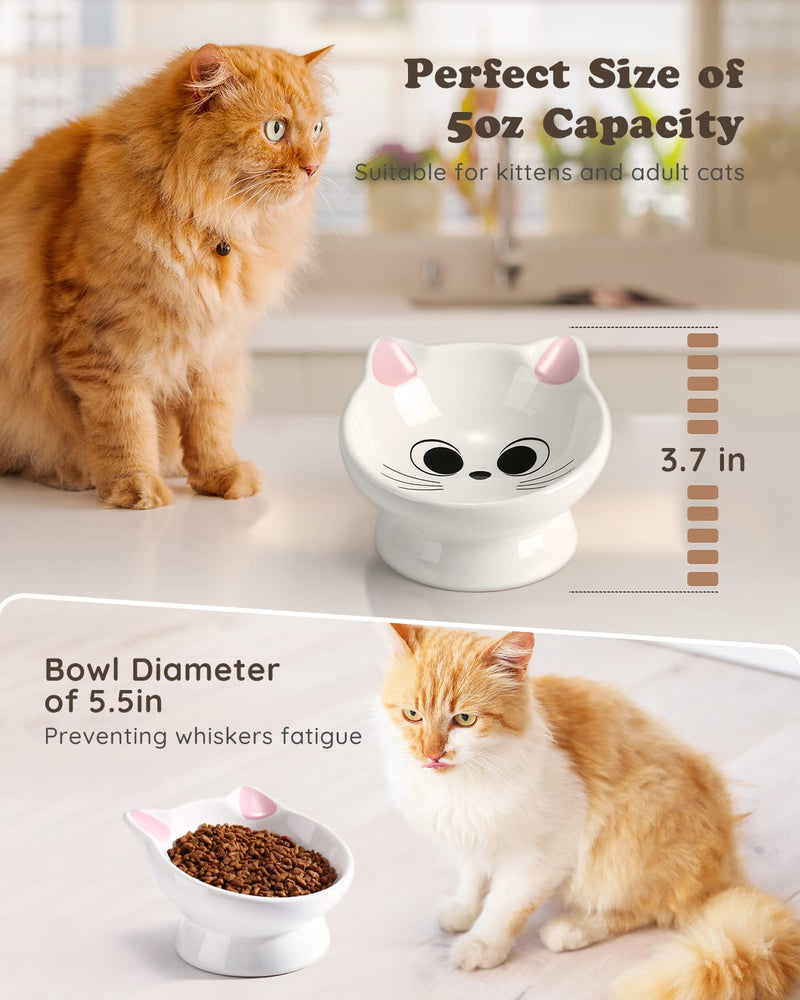 Raised Cat Food Bowl Ceramic 15° Tilted Cat Food Bowls Protect Cat's Spine Anti Vomiting Backflow Prevention Cat Bowls for Adult Cats, Kitten, and Small Dogs, Pink Pink Ears - PawsPlanet Australia