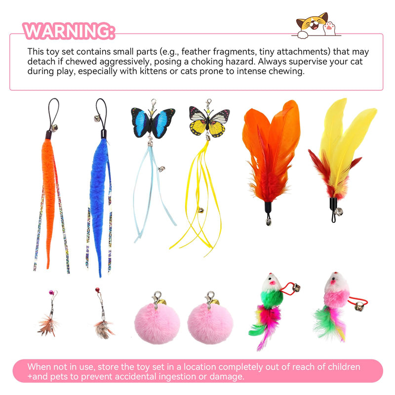 Interactive Cat Toys: 4 Ways to Play Indoor Kitten Wand with Suction Cup, Removable 12Pcs Replacements (Feathers, Mice, Butterflies, Caterpillars, Flies, Fur Balls) – Detachable Design - PawsPlanet Australia