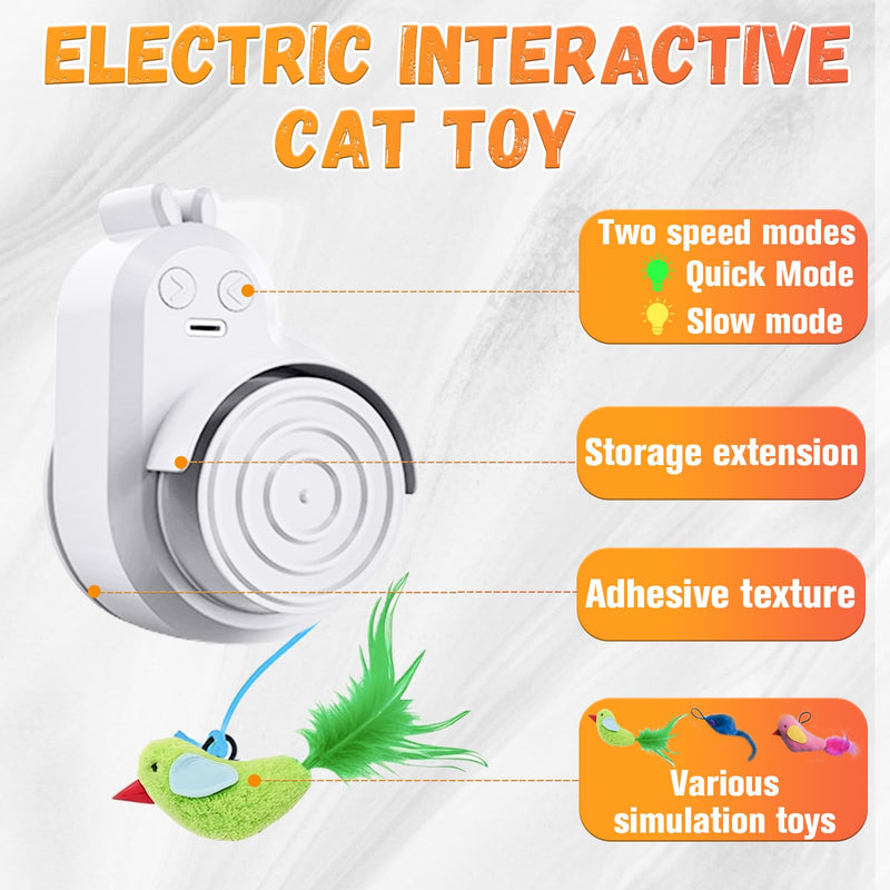 Interactive Cat Toys for Indoor Cats Automatic Electric Flying Bird Feather Cat Toy - Best Kitten & Adult Cat Enrichment Toy Stick-on Hanging Electric Kitty Toys for Bored Cats White - PawsPlanet Australia