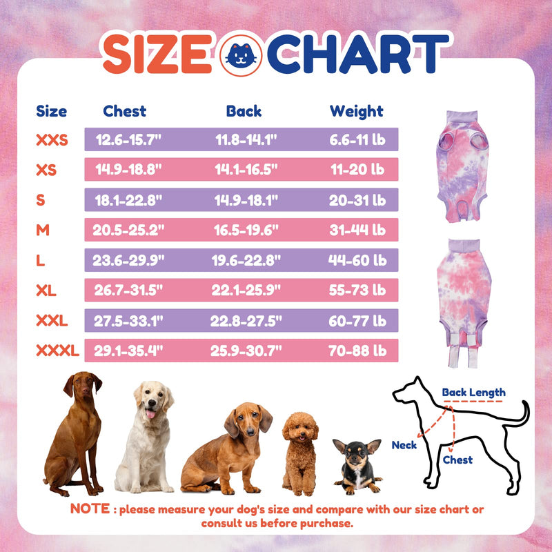 Breathable Dog Recovery Suit for Male/Female, Tie Dye Purple Dog Onesie for Abdominal Wounds, Cone E-Collar Alternative after Surgery to Anti-Licking, Professional Surgery Suit for dogs XX-Small