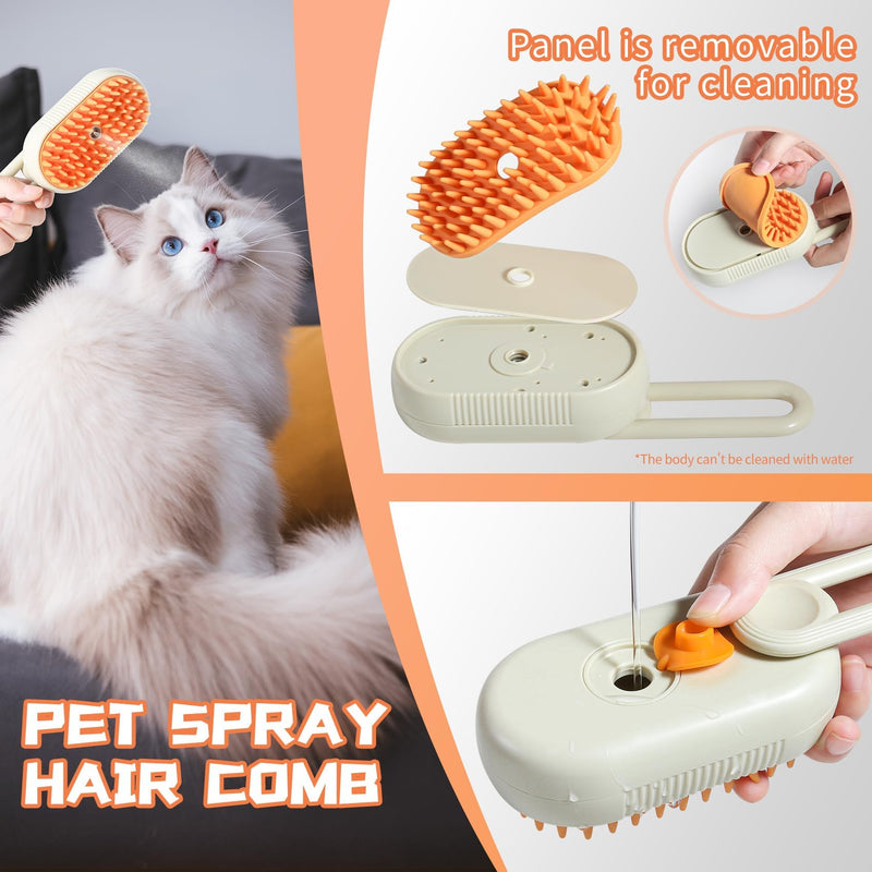 Cat Steam Brush - Spray Design, 3 in 1 Cat Steamy Brush with Steamer, Pet Spray Hair Comb, Steam Brush for Dogs - Suitable for All Pets -Pet Spray Hair Comb (coffee) - PawsPlanet Australia