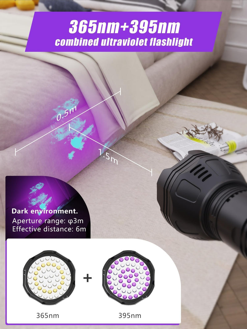UV Blacklight Flashlights Rechargeable 365nm + 395nm 51 LEDs, Black Light for Pet Urine Detection Cat Dogs, Ultraviolet Flashlight for Resin Scorpion Bed Bugs Handheld Black Light Battery Built-in CL4000 - PawsPlanet Australia